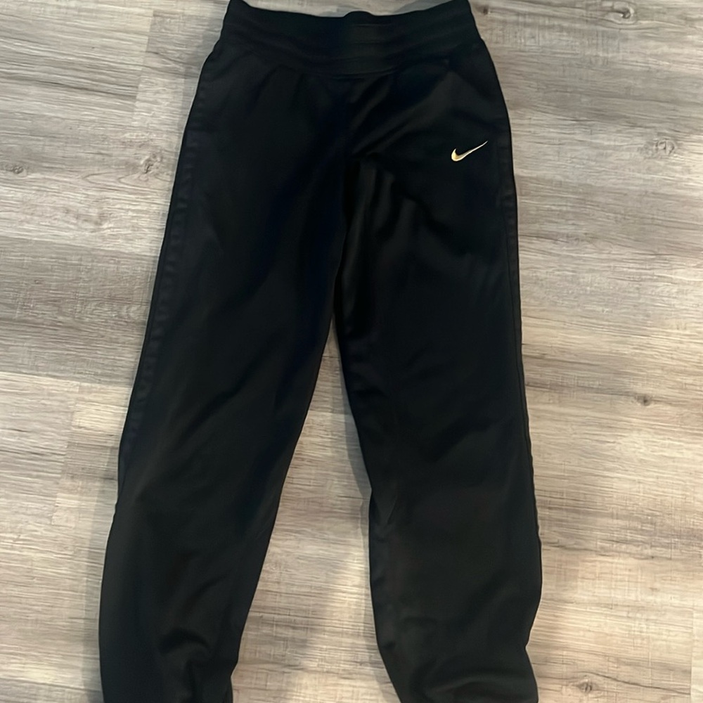 Nike Thermafit mens black pants small gold swoosh training sweat warm pockets